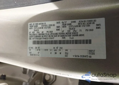 2017 Ford F-250 King Ranch z USA, uszkodzony, nr VIN 1FT7W2BT7HEE17517